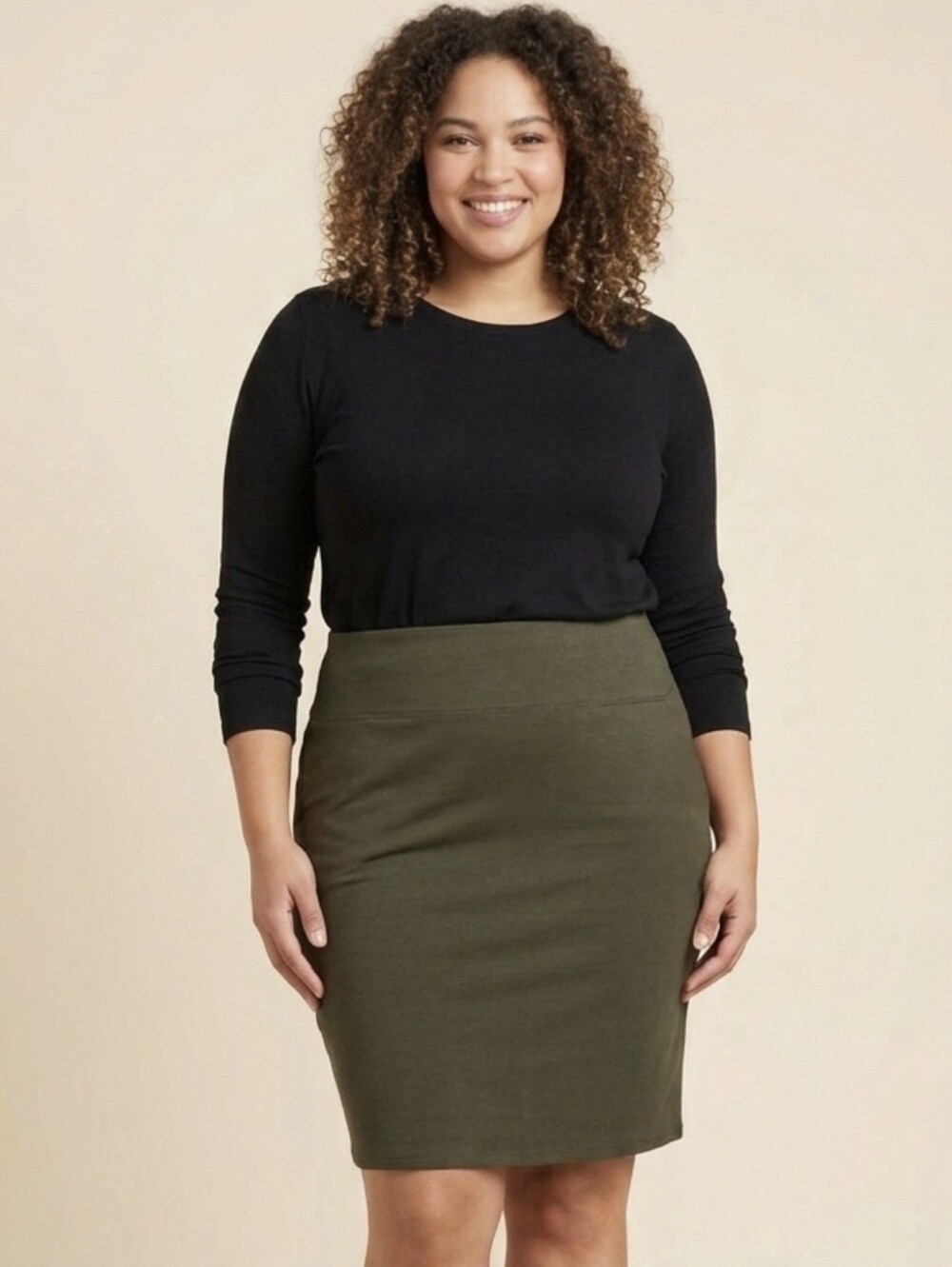 J. Jill Wearever Smooth-Fit Pencil Skirt - Dark Olive Office Wear Plus Size 4X
